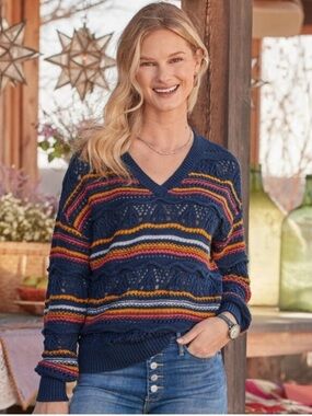 Sundance Oversized Navy Striped Knit Sweater